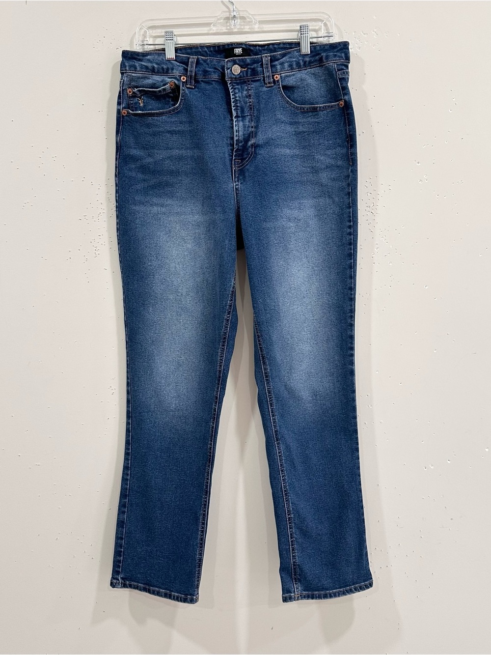 FRYE Women's High Rise Straight Leg Jeans Medium Wash Stretch Denim Size 12/31